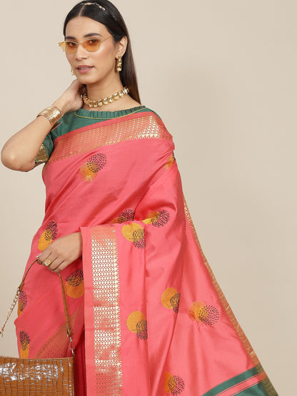 Arriva Fab  Women's Elegant Soft Cotton Silk Saree with Zari Weaving & Contrast Pallu With Blouse  ( KVD1855 )