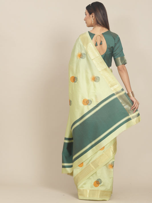 Arriva Fab  Women's Elegant Soft Cotton Silk Saree with Zari Weaving & Contrast Pallu With Blouse  ( KVD1856 )