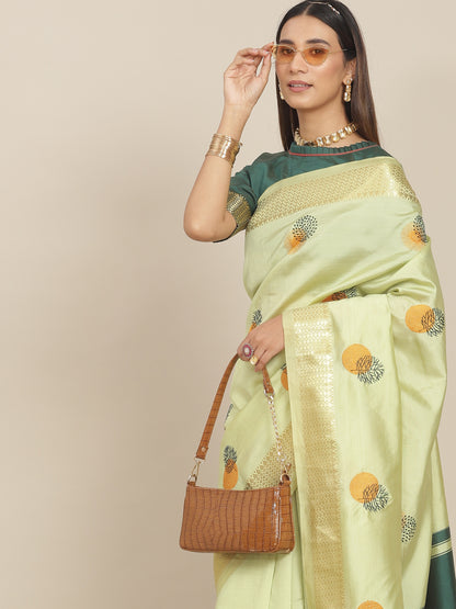 Arriva Fab  Women's Elegant Soft Cotton Silk Saree with Zari Weaving & Contrast Pallu With Blouse  ( KVD1856 )