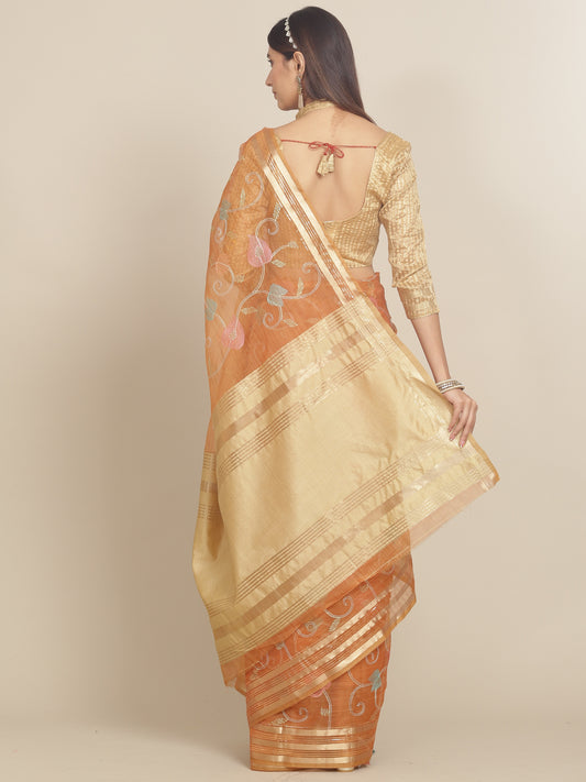 Dhiyona RV Women's Organza Thread Embroidery Weaving Border Attractive Saree ( KVD1857 )