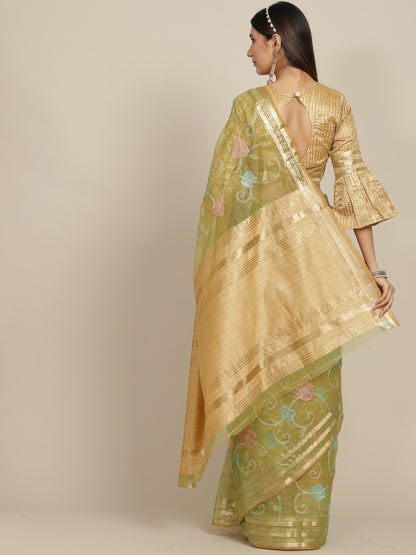 Dhiyona RV Women's Organza Thread Embroidery Weaving Border Attractive Saree ( KVD1860 )