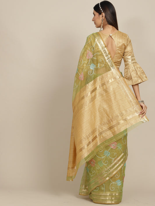 Dhiyona RV Women's Organza Thread Embroidery Weaving Border Attractive Saree ( KVD1860 )