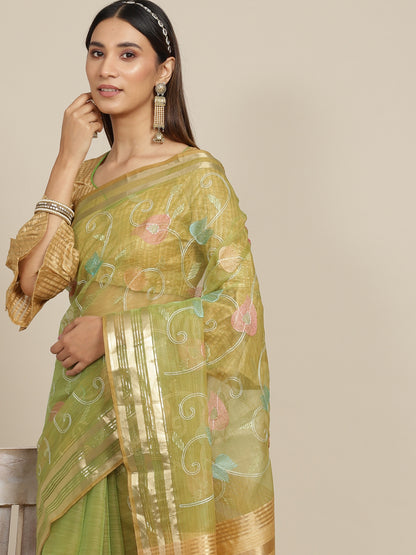 Dhiyona RV Women's Organza Thread Embroidery Weaving Border Attractive Saree ( KVD1860 )