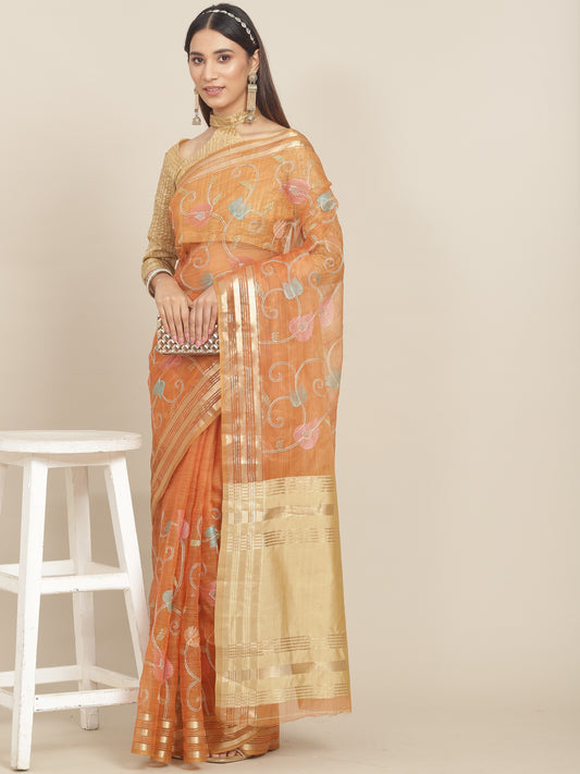 Dhiyona RV Women's Organza Thread Embroidery Weaving Border Attractive Saree ( KVD1861 )