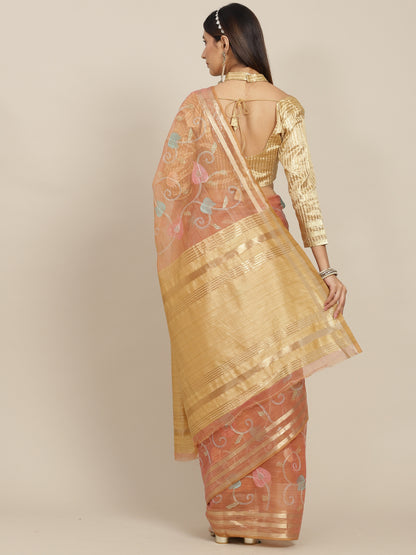 Dhiyona RV Women's Organza Thread Embroidery Weaving Border Attractive Saree ( KVD1861 )