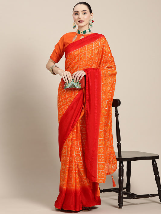 Dhiyona RV Women's Elegant Viscose Georgette Bandhani Saree With Blouse ( KVD1873 )