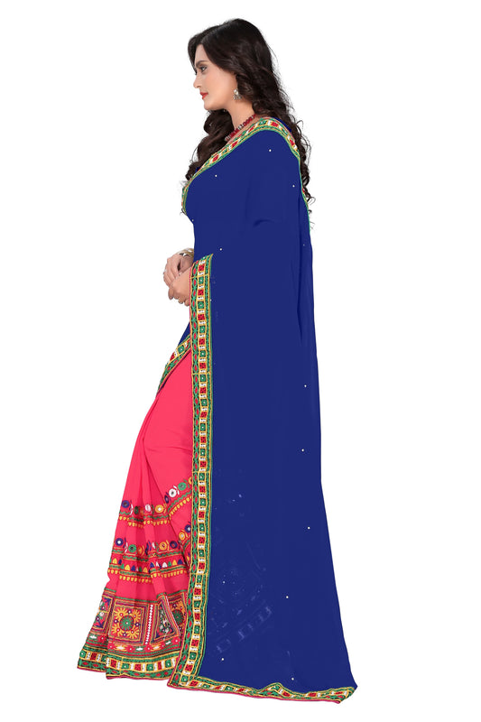 Dhiyona RV Women's Designer Half & Half Georgette Embroidery Work Saree With Blouse ( KVD22 )