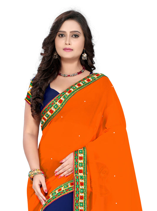 Dhiyona RV Women's Designer Half & Half Georgette Embroidery Work Saree With Blouse ( KVD27 )
