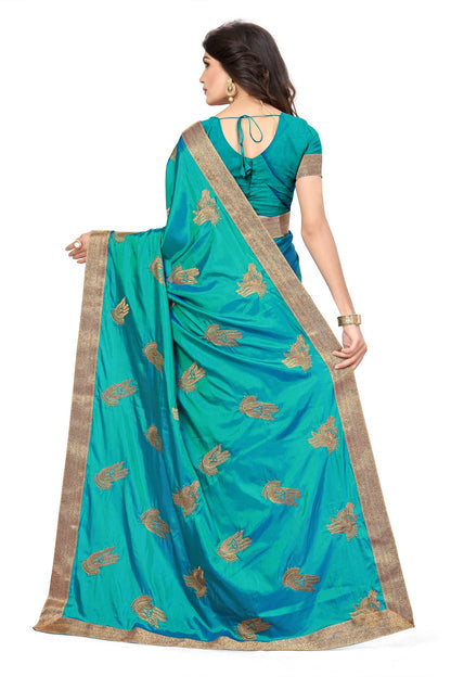 Dhiyona RV Women's Trendy Embroidred Silk Saree with Unstitched Blouse ( KVD273 )
