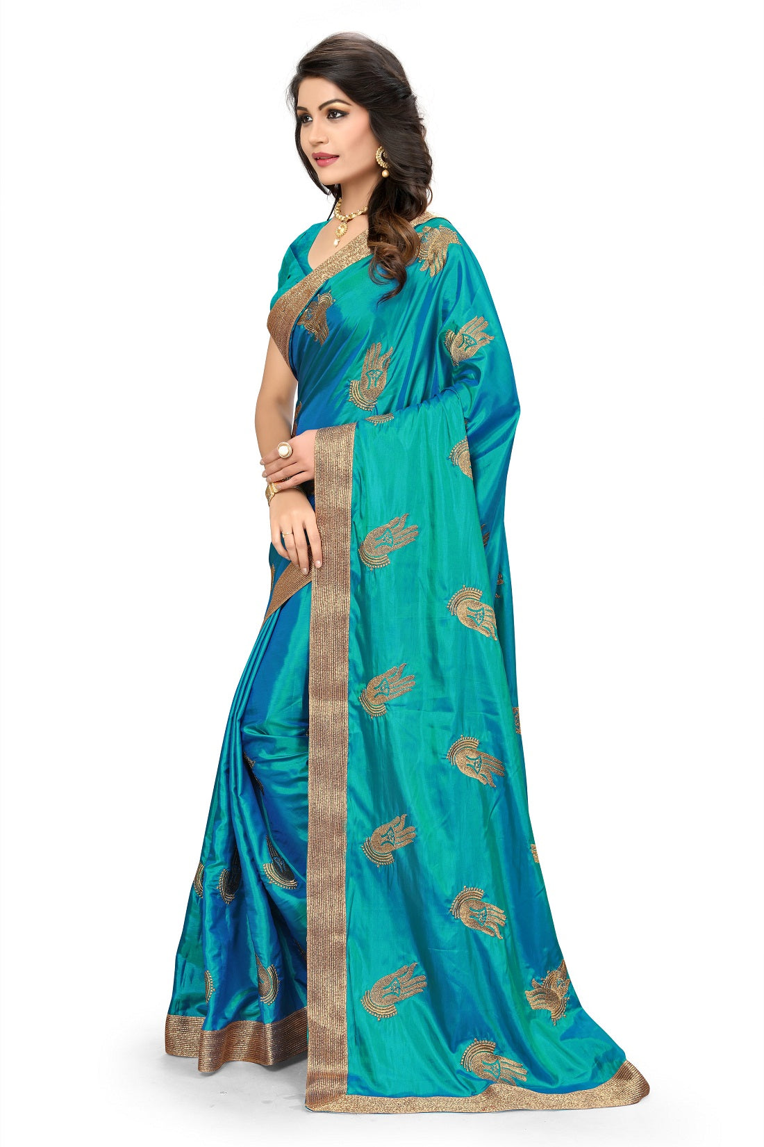 Dhiyona RV Women's Trendy Embroidred Silk Saree with Unstitched Blouse ( KVD273 )