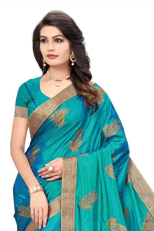 Dhiyona RV Women's Trendy Embroidred Silk Saree with Unstitched Blouse ( KVD273 )