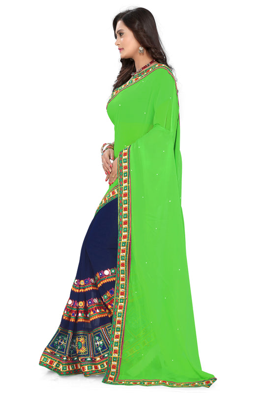 Dhiyona RV Women's Designer Half & Half Georgette Embroidery Work Saree With Blouse ( KVD28 )