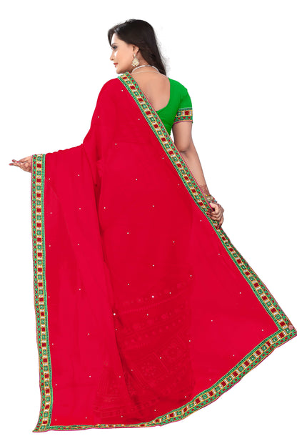 Dhiyona RV Women's Designer Half & Half Georgette Embroidery Work Saree With Blouse ( KVD30 )