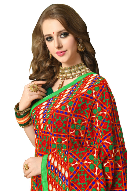 Dhiyona RV Women's Elegant Heavy Embroidred Pallu Georgette Saree with Unstitched Blouse ( KVD304 )