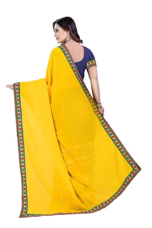 Dhiyona RV Women's Designer Half & Half Georgette Embroidery Work Saree With Blouse ( KVD31 )