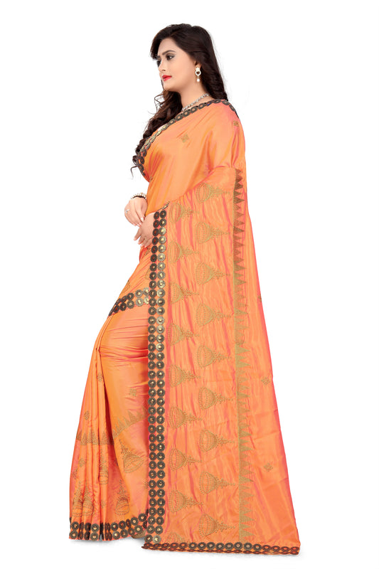Dhiyona RV Women's Elegant Paper Silk Zari Embroidered Saree With Blouse ( KVD373 )