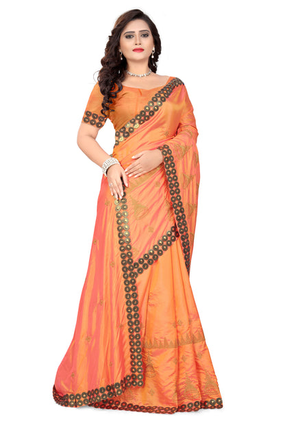 Dhiyona RV Women's Elegant Paper Silk Zari Embroidered Saree With Blouse ( KVD373 )