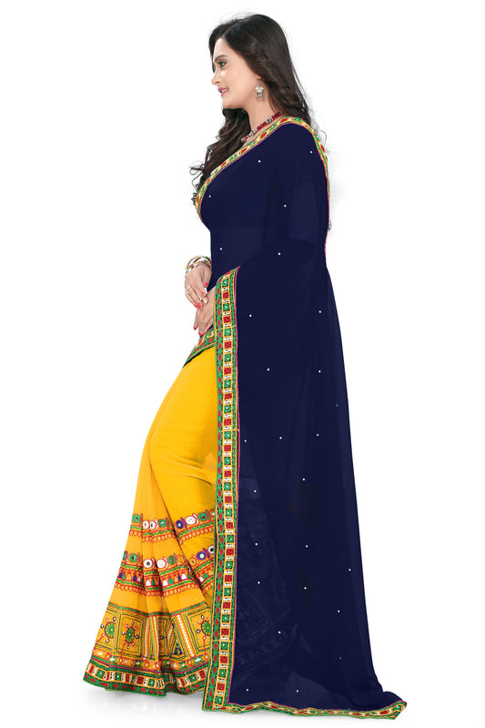 Dhiyona RV Women's Designer Half & Half Georgette Embroidery Work Saree With Blouse ( KVD38 )