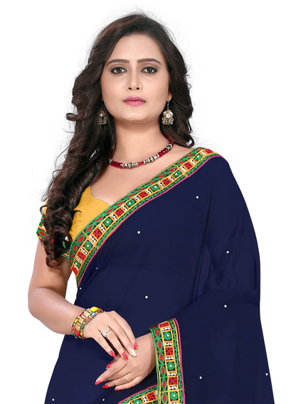 Dhiyona RV Women's Designer Half & Half Georgette Embroidery Work Saree With Blouse ( KVD38 )