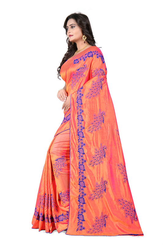 Dhiyona RV Women's Designer Sana Silk Thread Embroidered Saree with Banglori Silk Blouse ( KVD385 )
