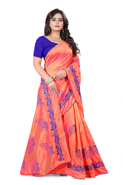 Dhiyona RV Women's Designer Sana Silk Thread Embroidered Saree with Banglori Silk Blouse ( KVD385 )