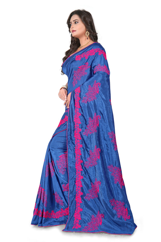 Dhiyona RV Women's Designer Sana Silk Thread Embroidered Saree with Banglori Silk Blouse ( KVD386 )