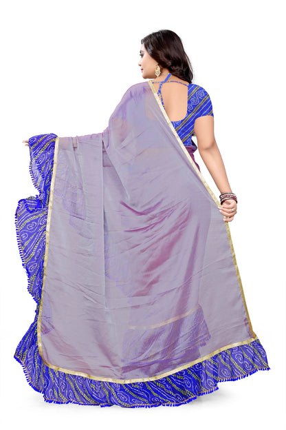 Dhiyona RV Women's Chiffon Ruffle Saree With Bandhej frill Saree ( KVD515 )