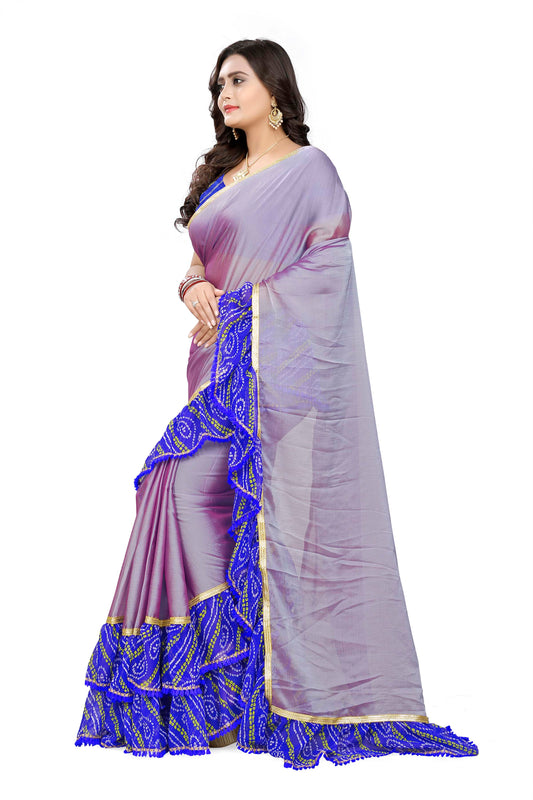 Dhiyona RV Women's Chiffon Ruffle Saree With Bandhej frill Saree ( KVD515 )
