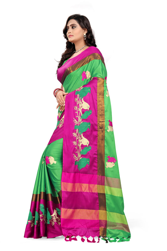 Dhiyona RV Women's Designer Traditional Embroidered Cotton Silk Saree With Blouse ( KVD543 )