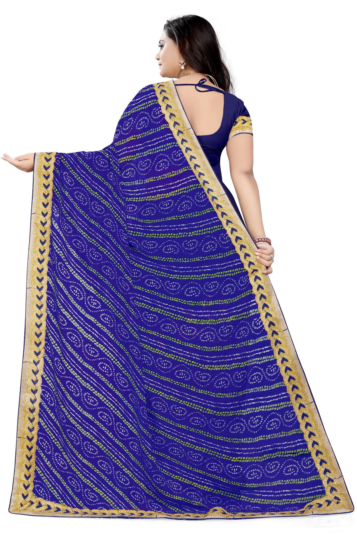 Dhiyona RV Women's Foil Print Lace work border Georgette Embroidered Saree ( KVD630 )