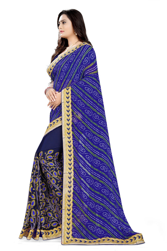 Dhiyona RV Women's Foil Print Lace work border Georgette Embroidered Saree ( KVD630 )