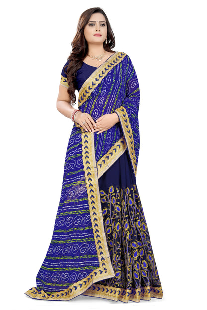 Dhiyona RV Women's Foil Print Lace work border Georgette Embroidered Saree ( KVD630 )