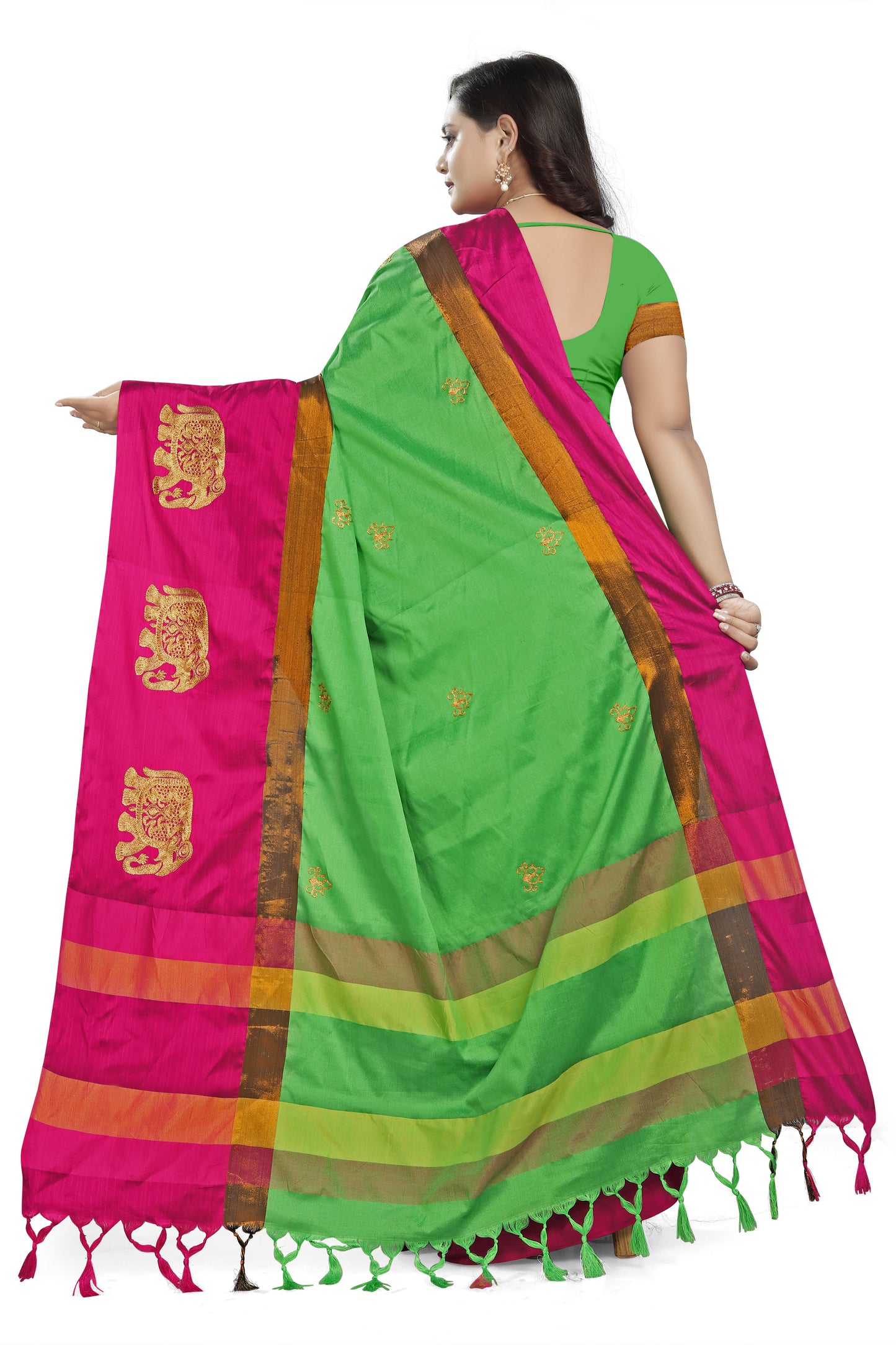 Dhiyona RV Women's Designer Traditional Embroidered Cotton Silk Saree With Blouse ( KVD662 )