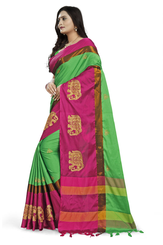 Dhiyona RV Women's Designer Traditional Embroidered Cotton Silk Saree With Blouse ( KVD662 )