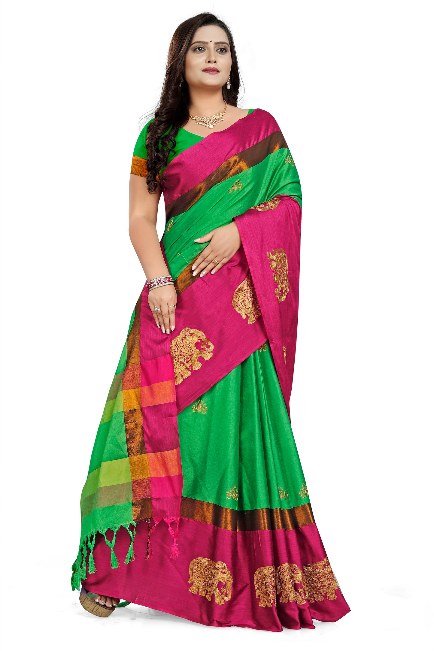 Dhiyona RV Women's Designer Traditional Embroidered Cotton Silk Saree With Blouse ( KVD662 )