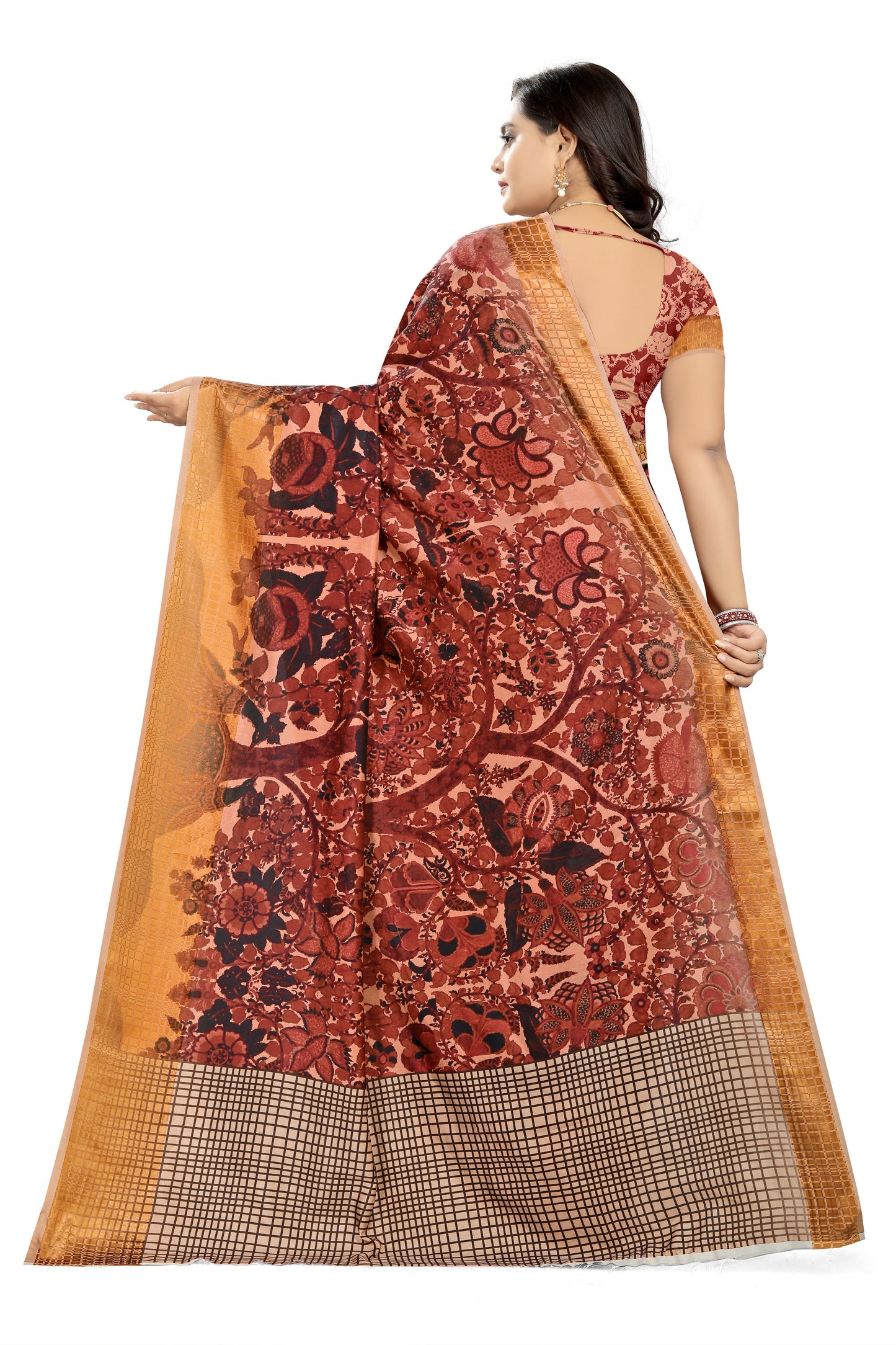 Dhiyona RV Women's Sana Silk Digital Printed With Contrast matching Blouse Saree ( KVD702 )