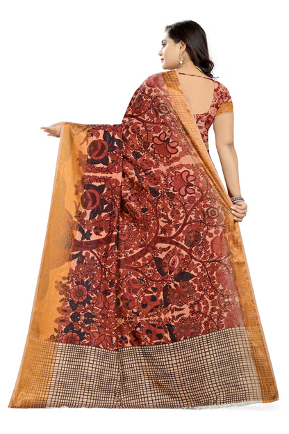 Dhiyona RV Women's Sana Silk Digital Printed With Contrast matching Blouse Saree ( KVD702 )