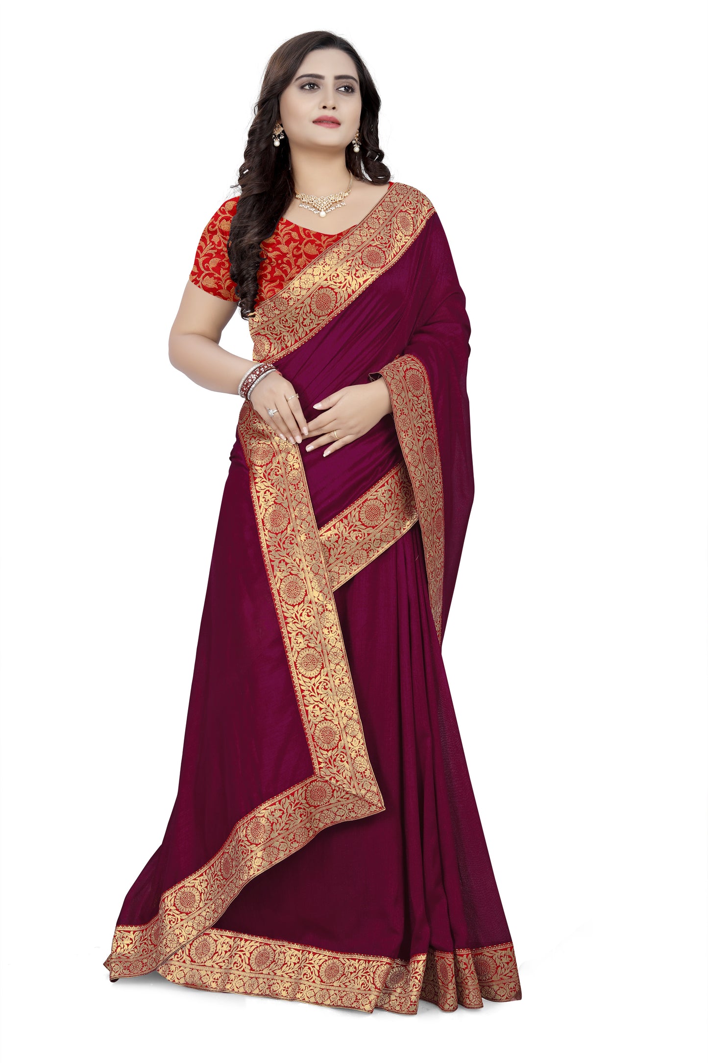 Dhiyona RV Women's Vichitra Georgette With heavy jacquard Blouse Saree ( KVD737 )