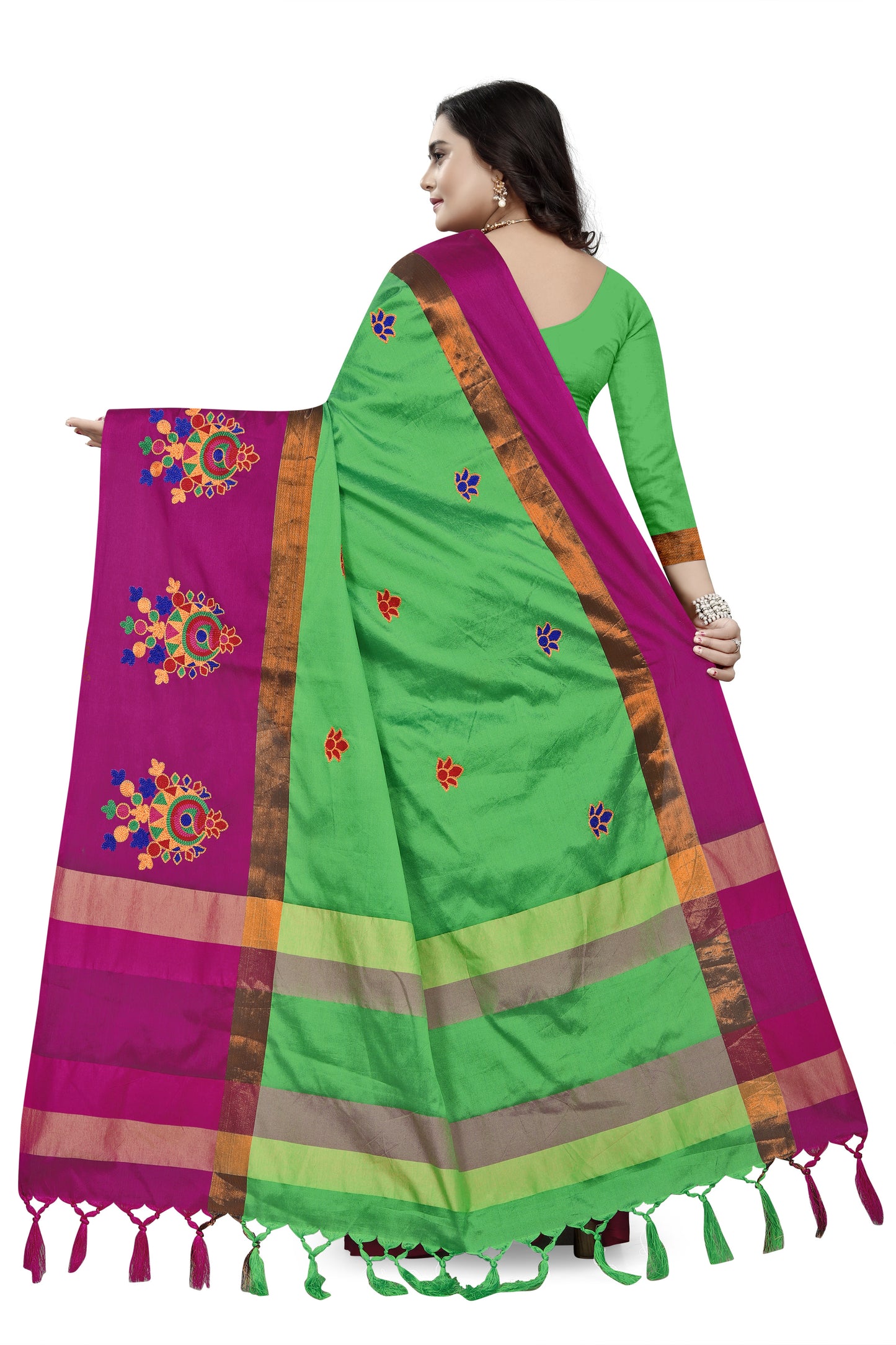 Dhiyona RV Women's Designer Traditional Embroidered Cotton Silk Saree With Blouse ( KVD768 )