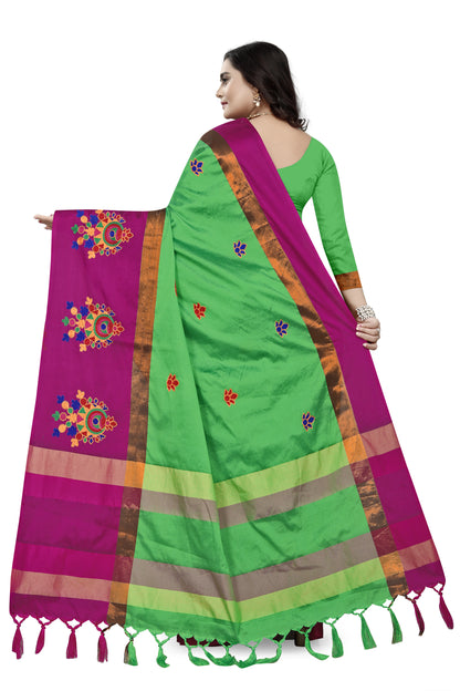 Dhiyona RV Women's Designer Traditional Embroidered Cotton Silk Saree With Blouse ( KVD768 )