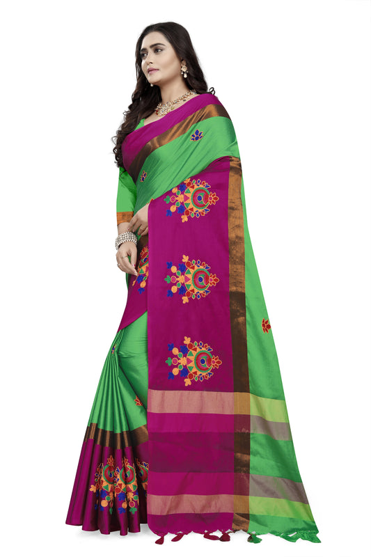 Dhiyona RV Women's Designer Traditional Embroidered Cotton Silk Saree With Blouse ( KVD768 )