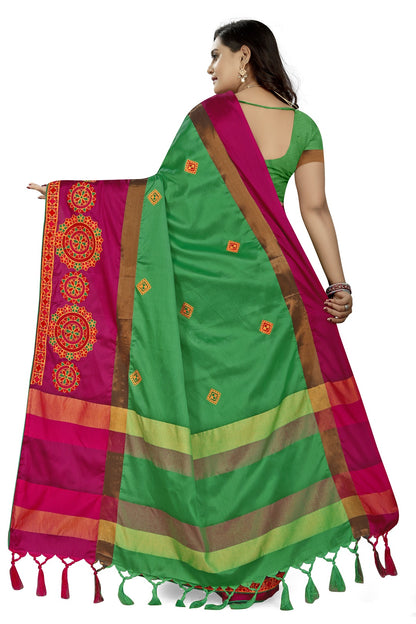 Dhiyona RV Women's Designer Traditional Embroidered Cotton Silk Saree With Blouse ( KVD821 )