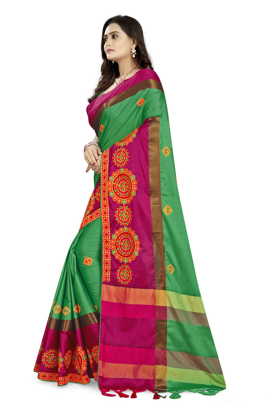 Dhiyona RV Women's Designer Traditional Embroidered Cotton Silk Saree With Blouse ( KVD821 )