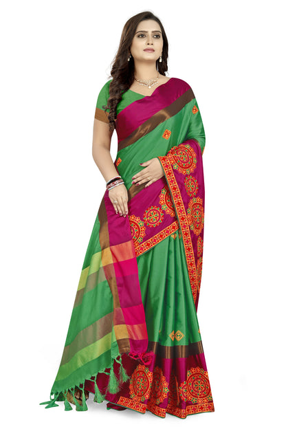 Dhiyona RV Women's Designer Traditional Embroidered Cotton Silk Saree With Blouse ( KVD821 )