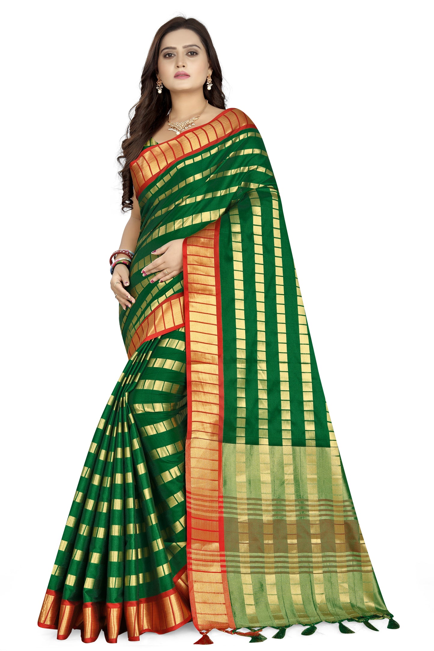 Dhiyona RV Women's Silk Saree With Zari Weaving Contrast Border Saree ( KVD834 )