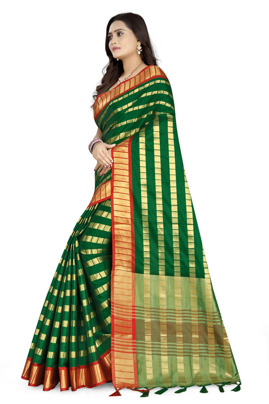 Dhiyona RV Women's Silk Saree With Zari Weaving Contrast Border Saree ( KVD834 )