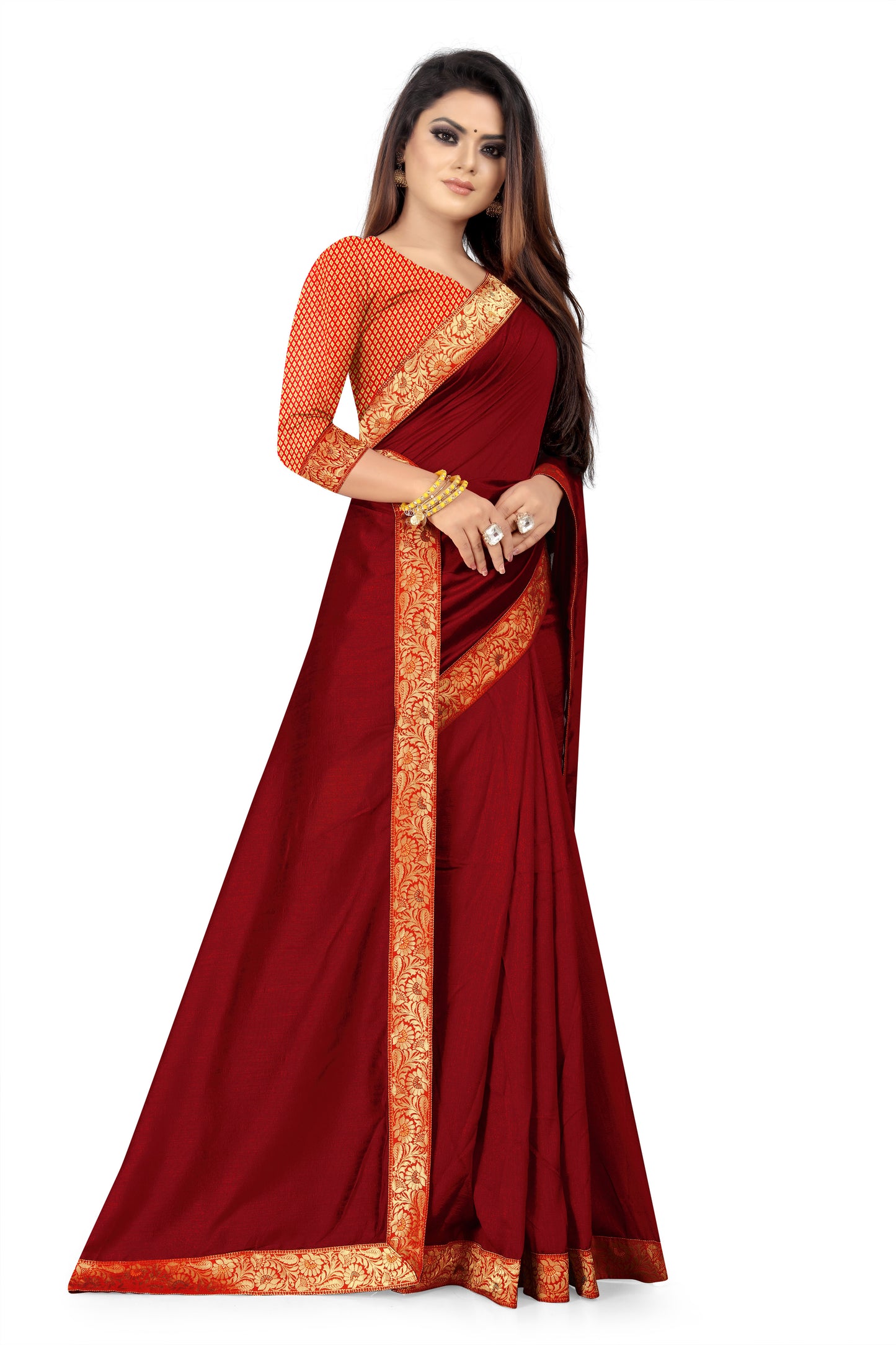 Dhiyona RV Women's Vichitra Georgette With heavy jacquard Blouse Saree ( KVD857 )