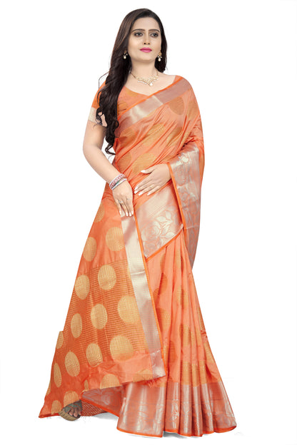 Dhiyona RV Women's Banarasi Silk With Silver and Golden Jacquard Print Saree  ( KVD912 )
