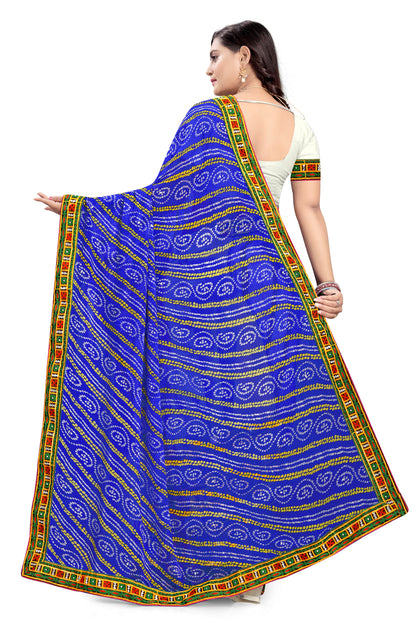 Dhiyona RV Women's Half And Half Bandhani Pallu With Kutchi Embroidered Saree ( KVD930 )