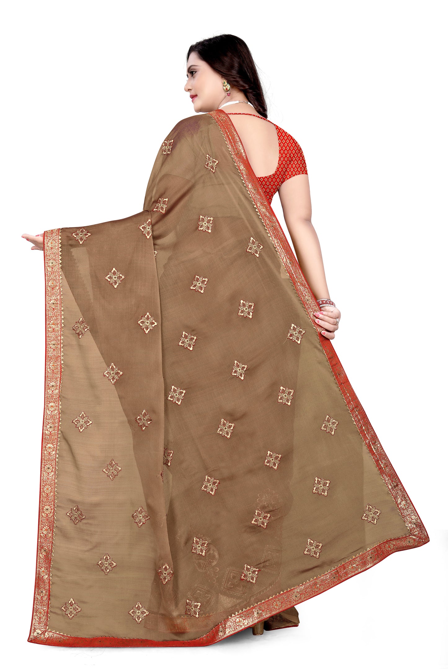 Dhiyona RV Women's Two tone chiffon With Zari Embroidery Saree ( KVD949 )